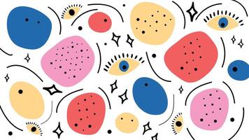 Abstract Doodle Eyes and Colorful Blobs Background vector