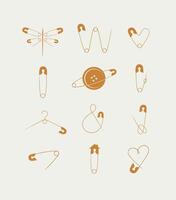 Safety pins collection in minimalist art style drawing on beige background vector