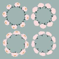 Set round peonies borders for design and decoration. Pink flower frame. For invitations, packaging, spring or summer cards. vector