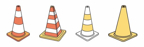 Isometric Illustration of Traffic Cones in Various Colors vector