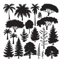 Collection of Black Silhouettes of Various Tree Types vector