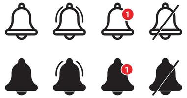 Notification Bell Icons On Off Ringing and New Message vector