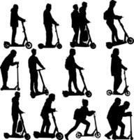 Set silhouette on a white background of a people on electric scooter vector