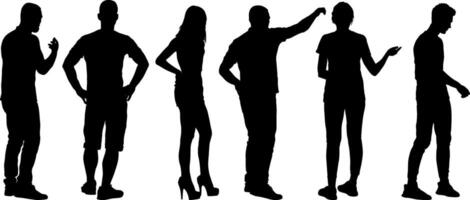 Silhouette Group of People Standing White Background vector