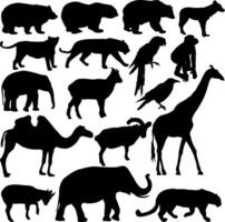 Silhouette elephant bear eagle trot duck zebra on a white background vector