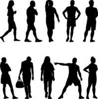 Set silhouette Group of People Standing on White Background vector