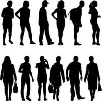 The Silhouette Group of People Standing on Background vector