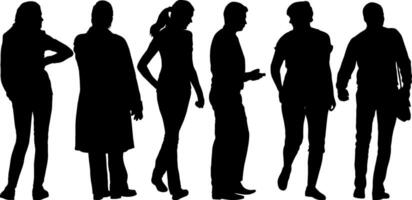 Silhouette Group of a People Standing on White Background vector