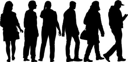 Silhouette Group of People Standing on White Background vector