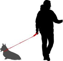 Silhouette on white background of people with a dog for a walk vector