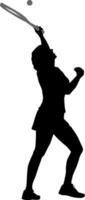 Black silhouette of female badminton player white background vector