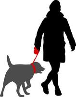 Black Silhouette on a white background of a people with a dog for a walk vector