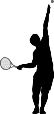 Black silhouette a male badminton player on white background