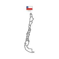 Chile outline map with division to region. Chile States map isolated on white background. Illustration with national flag. vector
