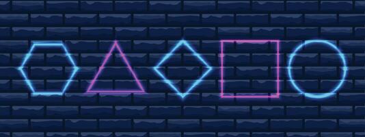 Neon Frames. A set of bright, glowing cyber-style frames with neon lights. Background collection of neon posters and futuristic frames. vector