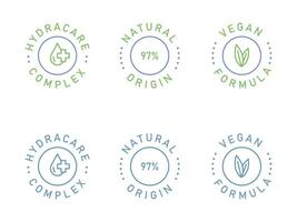 Cosmetics round product icon set. Line badges in artistic style, ideal for beauty branding, skincare packaging, and makeup-related design projects. vector