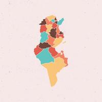 Flat colored Tunisia map. Vintage color. Outline with division to region. Tunisia map isolated on white background illustration map. vector