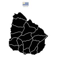 Flat Uruguay map with division to region. Uruguay map isolated on white background. Illustration with national flag. vector