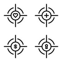 Target icon set on white background. Illustration with heart, health cross, dollar sign, and keyhole symbols. Perfect for business, healthcare, and goal-oriented concepts. vector