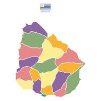Flat colored Uruguay map. Outline with division to region. Uruguay map isolated on white background. illustration with national flag. vector