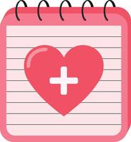 Flat icon of medical checkup calendar with heart and cross symbol. Health appointment planner. illustration isolated on transparent background. vector