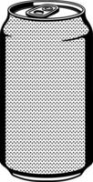 Black and white illustration of a metal soda can with decorative pattern and no background. Stylized drink container for branding, design projects, or packaging concepts. vector