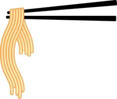Color illustration of noodles hanging from traditional Chinese chopsticks. Bright and appetizing design on transparent background. Perfect for Asian food themes and restaurant branding. vector