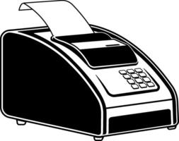 Black and white icon of a cash register with a receipt, silhouette style, isolated on transparent background vector
