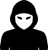Black and white icon of a hooded man with eyes, symbol of anonymous user, hacker, or online security threat. Simple linear style without background. vector
