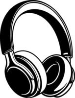 headphones black and white illustration without background. vector
