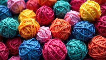 Colorful balls of yarn are shown in this image photo