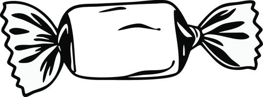 Simple Monochrome Outline Depiction Of A Wrapped Rectangular Candy Treat With Twisted Ends vector