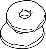 Stack Of Two Round Doughnuts With Hole And Light Frosting Outline On White Background vector