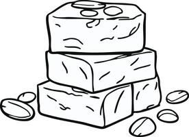 Stack Of Fudge Pieces With Nuts Simple Line Art Dessert Isolated On A White Background vector