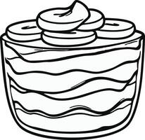 Stylized Dessert Illustration With Banana Slices And Cream In A Clear Dish Outline vector