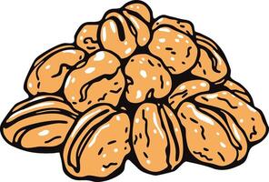 Pile Of Stylized Apricot Kernels On White Background In Simple Cartoon Style vector