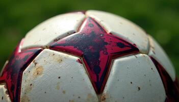 A close up of a soccer ball with a star on it photo