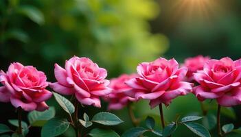 Pink roses are in front of the sun photo