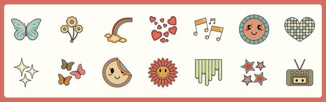 Aestethic. Retro elements, user interface, psychedelic greek sculpture, smile, planet, windows, icons in trendy y2k retro style. illustrationsase vector
