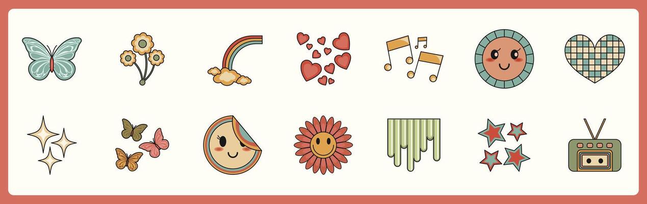 Aestethic. Retro elements, user interface, psychedelic greek sculpture, smile, planet, windows, icons in trendy y2k retro style. illustrationsase