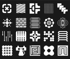 Retro futuristic elements for design. Collection of abstract graphic geometric symbols and objects in y2k style. Templates for pomters, banners, stickers, business cards. vector