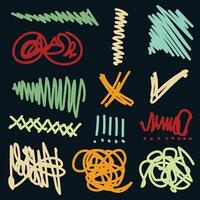 Colorful collection of lines, x marks, underline strokes, doodles and arrows. vector
