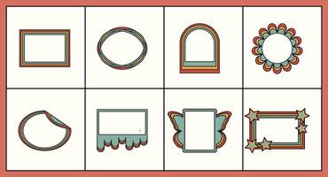 Rectangle retro shape frame with zigzag edge. Rectangular jagged curved box element. Geometric zig zag wavy stickers. Wiggly square badge, illustration for poster, banner, social media vector