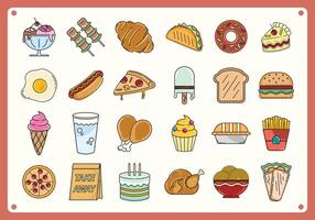 Food icons set colorful. Collection black outline logo for mobile apps web or site design full color, retro vector