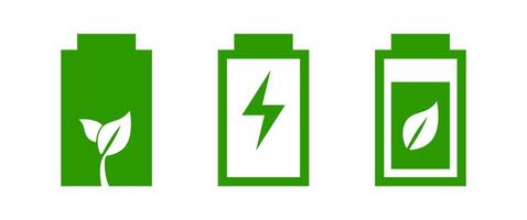 Green Energy Battery icon set, Isolated Clean power symbol on tranparent background, ECO friendly graphic elements, Editable stock. vector