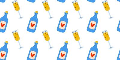 A Vibrant and Colorful Beverage Pattern Featuring a Variety of Bottles and Glasses in Unique Designs vector