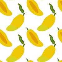 Bright yellow mango pattern on white background showcasing fresh tropical fruit design elements vector