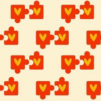 Seamless pattern with puzzles with hearts inside. Concept of relationships, friendship, love. vector