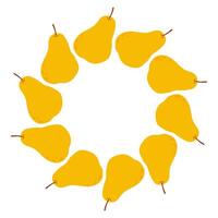 Yellow pears arranged in a circular pattern on a white background, evoking feelings of freshness and simplicity vector