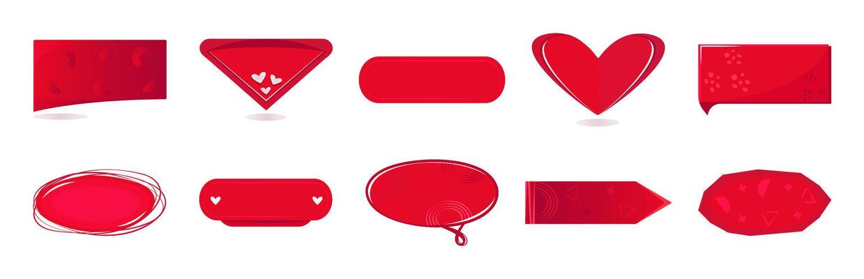Red discount banner set for white text with discount size, coupons to increase sales on your website, gradient buttons in different shapes, color graphic